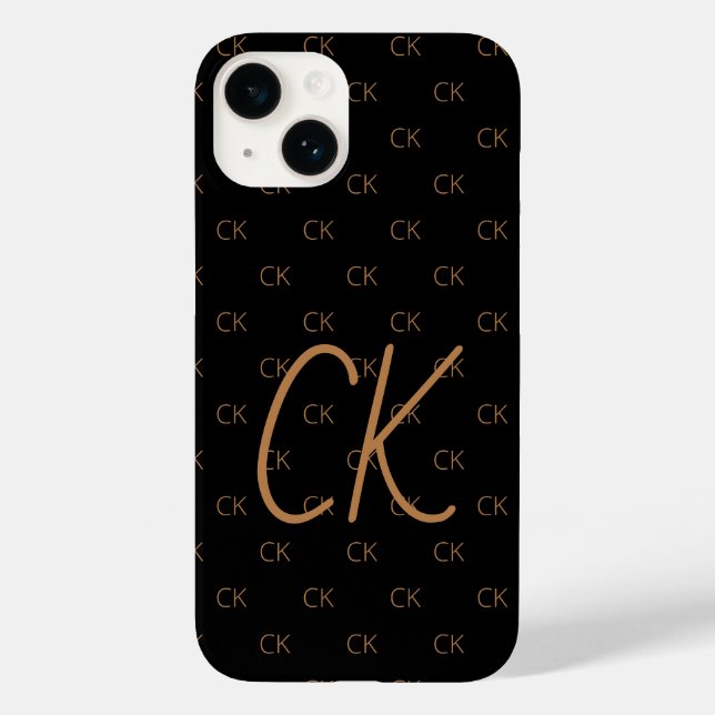 Coques Case-Mate iPhone Noir or monogramme initiales script élégant (Verso)