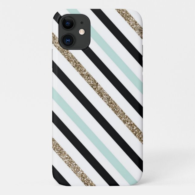 Coques Case-Mate iPhone Noir, Or, Turquoise rayé (Dos)