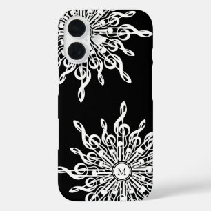 Coque Pour iPhone 16 Noir ornemental Arbre Clef Monogramme