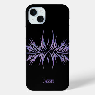 Coque iPhone 15 Mini Noir personnalisé avec conception tribale violette