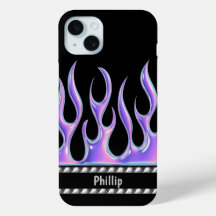 Noir personnalisé avec flammes violettes 3D & Chro