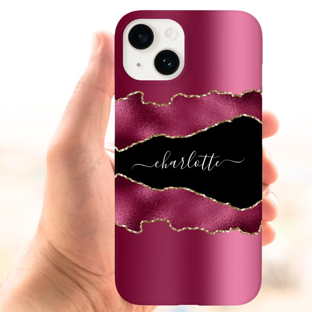 Coques Case-Mate iPhone Noir rose bordeaux agneau nom script (Créateur téléchargé)