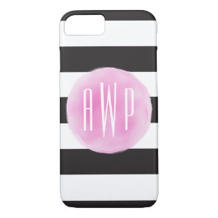 Etui iPhone Case-Mate Noir rose décoré d'un monogramme d'aquarelle +