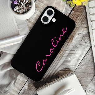 Coques iPhone 16 Plus Noir rose moderne Nom du script