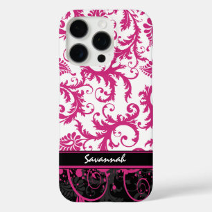 iPhone 16 Pro Case Noir rose noir Damas personnalisées
