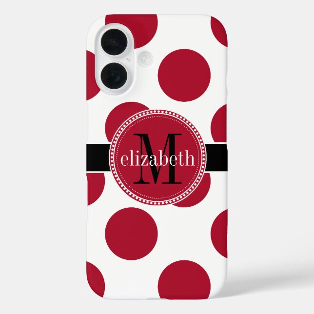 Coques Case-Mate iPhone Noir rouge Gros Polka Dot Monogramme (Verso)