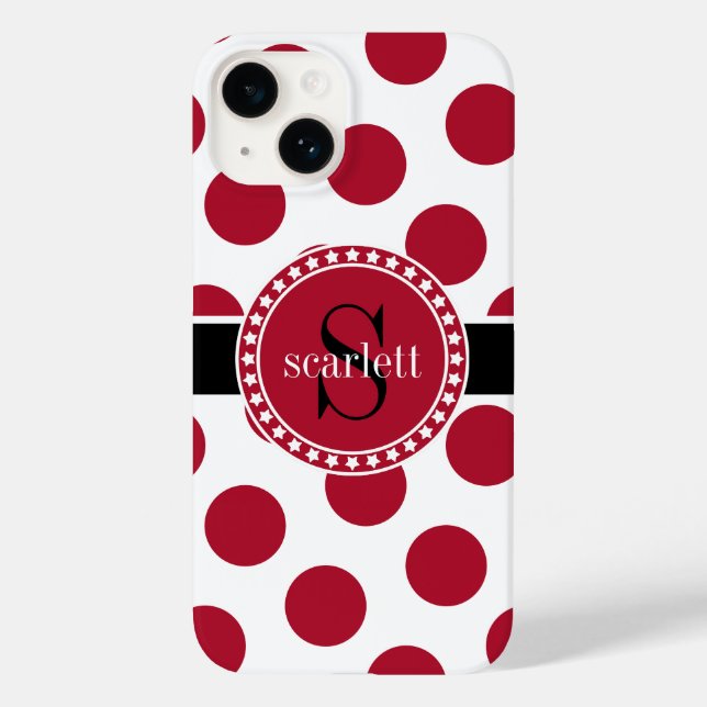 Coques Case-Mate iPhone Noir rouge Gros Polka Dot Monogramme (Verso)
