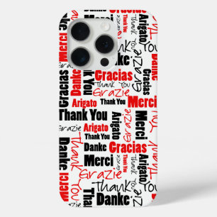 Coque iPhone 15 Pro Noir rouge Merci multilingue Mot Cloud