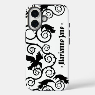 Coque Pour iPhone 16 Noir sur blanc sorcier gothique victorien corbeau