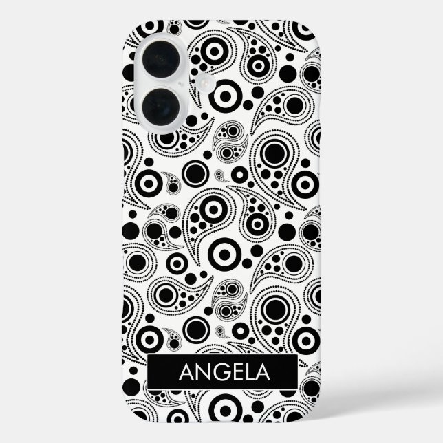 Coques Case-Mate iPhone Noir sur cercle blanc points cachemire style motif (Verso)