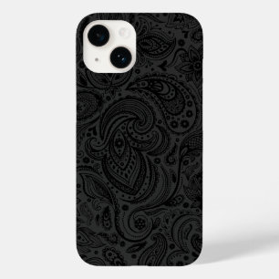 Coques Pour iPhone Noir sur gris foncé Retro Paisley Damask dentelle