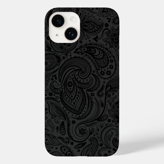 Coques Case-Mate iPhone Noir sur gris foncé Retro Paisley Damask dentelle (Verso)