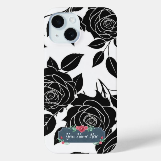 Coques Case-Mate iPhone Noir sur Motif à fleurs de rose blanche (Verso)