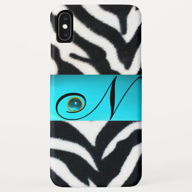 COQUES Case-Mate iPhone NOIR ZEBRA FOUR TURQUOISE AQUA BLEU GEM MONOGRAM, (Dos)