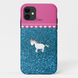 Coque iPhone 11 Nom blanc licorne ciel bleu parties scintillant