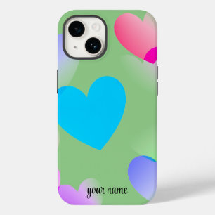 Coque Pour iPhone 14 Nom Colorful Gliding Hearts, Sage Green