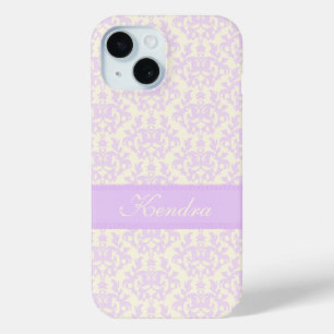 Coque Pour iPhone 15 Nom damask clair violet & crème
