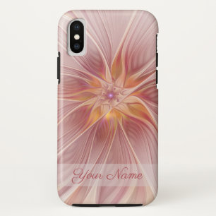 Coque iPhone X Nom de fleur d'art fractal abstrait rêve rose pâle