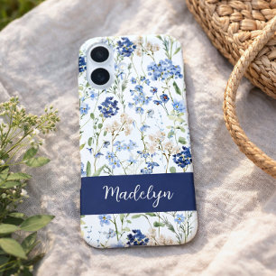 Coque Pour iPhone 16 Nom de fleur sauvage à l'aquarelle bleue