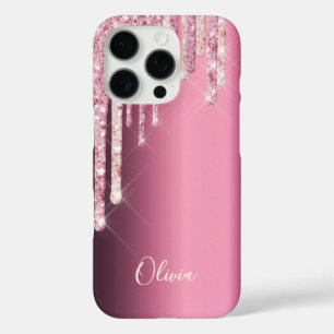 Coques iPhone 16 Pro Nom de la goutte de parties scintillant rose viole