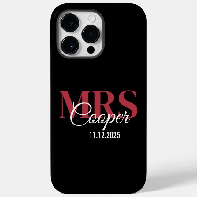 Coques Case-Mate iPhone Nom de la mariée avec Mariage Date Crimson Red Col (Verso)