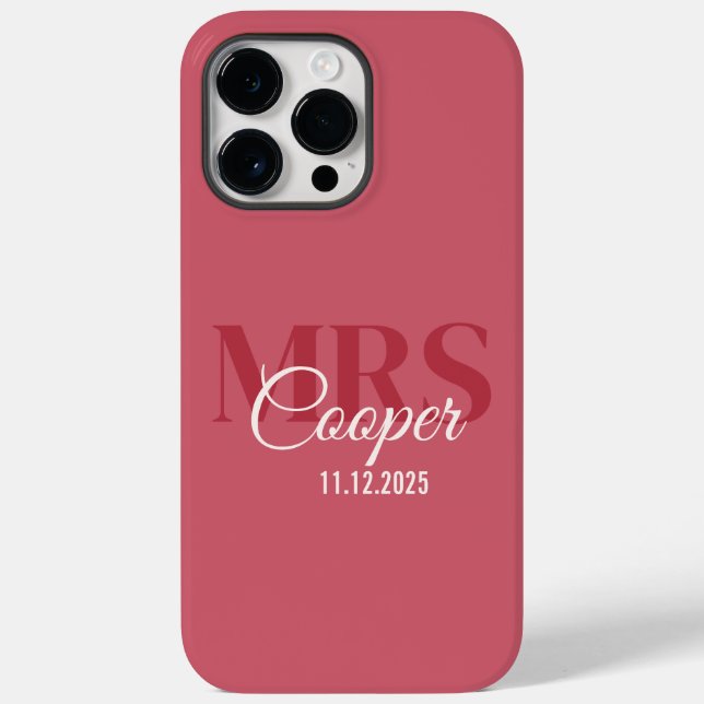 Coques Case-Mate iPhone Nom de la mariée avec Mariage Date Crimson Red Col (Verso)