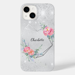 Coque Pour iPhone 14 Nom de la parties scintillant rose pâle fleurie ar