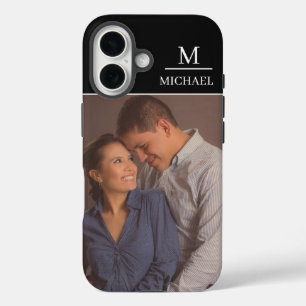 Coque Pour iPhone 16 Nom de la photo en noir et initiale