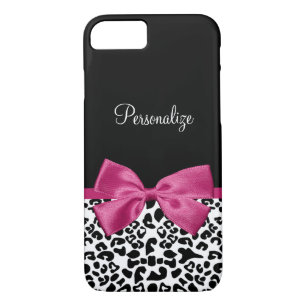 Coque iPhone 8/7 Nom de l'Empreinte de léopard et bow rose profond 