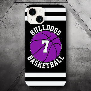 Coque Pour iPhone 14 Nom de l'équipe de basket-ball violet Numéro du jo