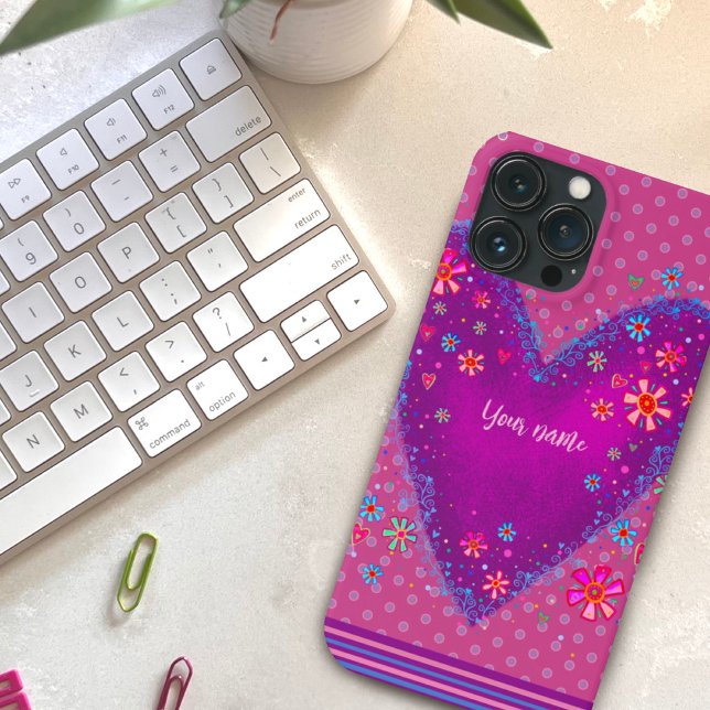 Coques Case-Mate iPhone Nom de l'inspiribilité du coeur floral pourpre (Créateur téléchargé)