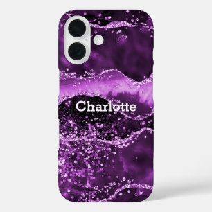 Coque Pour iPhone 16 Nom de marbre rose agate violet