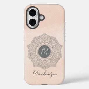 Coque Pour iPhone 16 Nom de modèle de monogramme Mandala moderne rose p