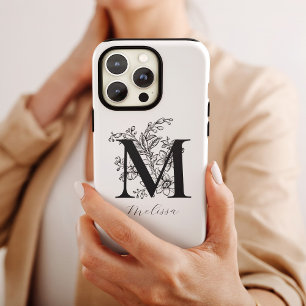 Coque Pour Pour iPhone 14 Pro Max Nom de monogramme floral botanique vintage 