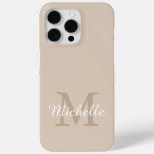 Coque iPhone 15 Pro Max Nom de monogramme moderne beige écriture