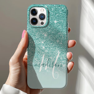 Case-Mate iPhone Case Nom de monogramme pailleté sarcelle féminin
