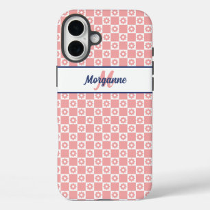 Coques iPhone 16 Plus Nom de monogramme personnalisé Fleurs roses blanch