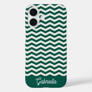 Coque Pour iPhone 16 nom de motif à rayures zig zag Chevron vert sarcel