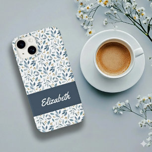 Coque Pour iPhone 14 Nom de motif botanique à l'aquarelle bleue