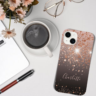 Coque Pour iPhone 14 Nom de parties scintillant en or rose noir