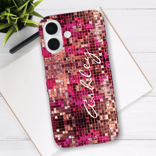 Coque Pour iPhone 16 Nom de script blanc sur la Parties scintillant
