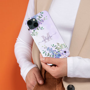 Case-Mate iPhone Case Nom de script Blush Purple Fleur sauvage Monogramm