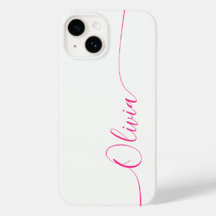 Coque Pour iPhone 14 Nom de script de calligraphie élégant rose blanc