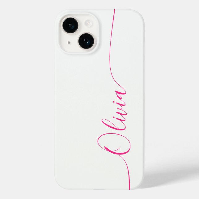 Coques Case-Mate iPhone Nom de script de calligraphie élégant rose blanc (Verso)