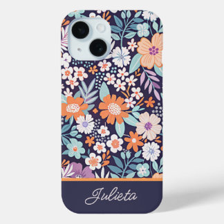 Coque Pour iPhone 15 Nom de script de motif floral luxuriant botanique