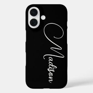 Coque Pour iPhone 16 Nom de script minimaliste noir personnalisé