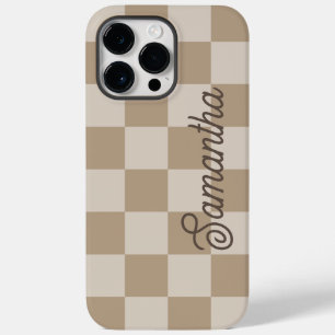 Coque Pour Pour iPhone 14 Pro Max Nom de script Taupe Beige Checkers