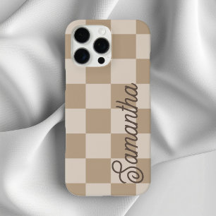 Coques iPhone 16 Pro Max Nom de script Taupe Beige Checkers