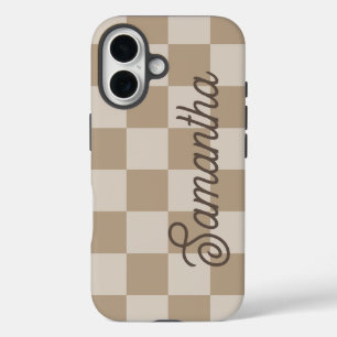 Coque Pour iPhone 16 Nom de script Taupe Beige Checkers