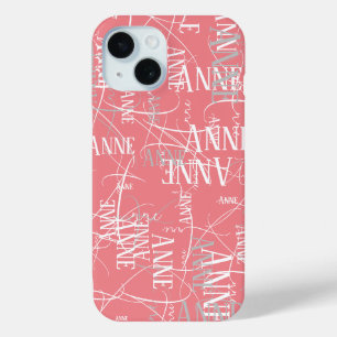 Coque Pour iPhone 15 Nom de typographie Motif rose